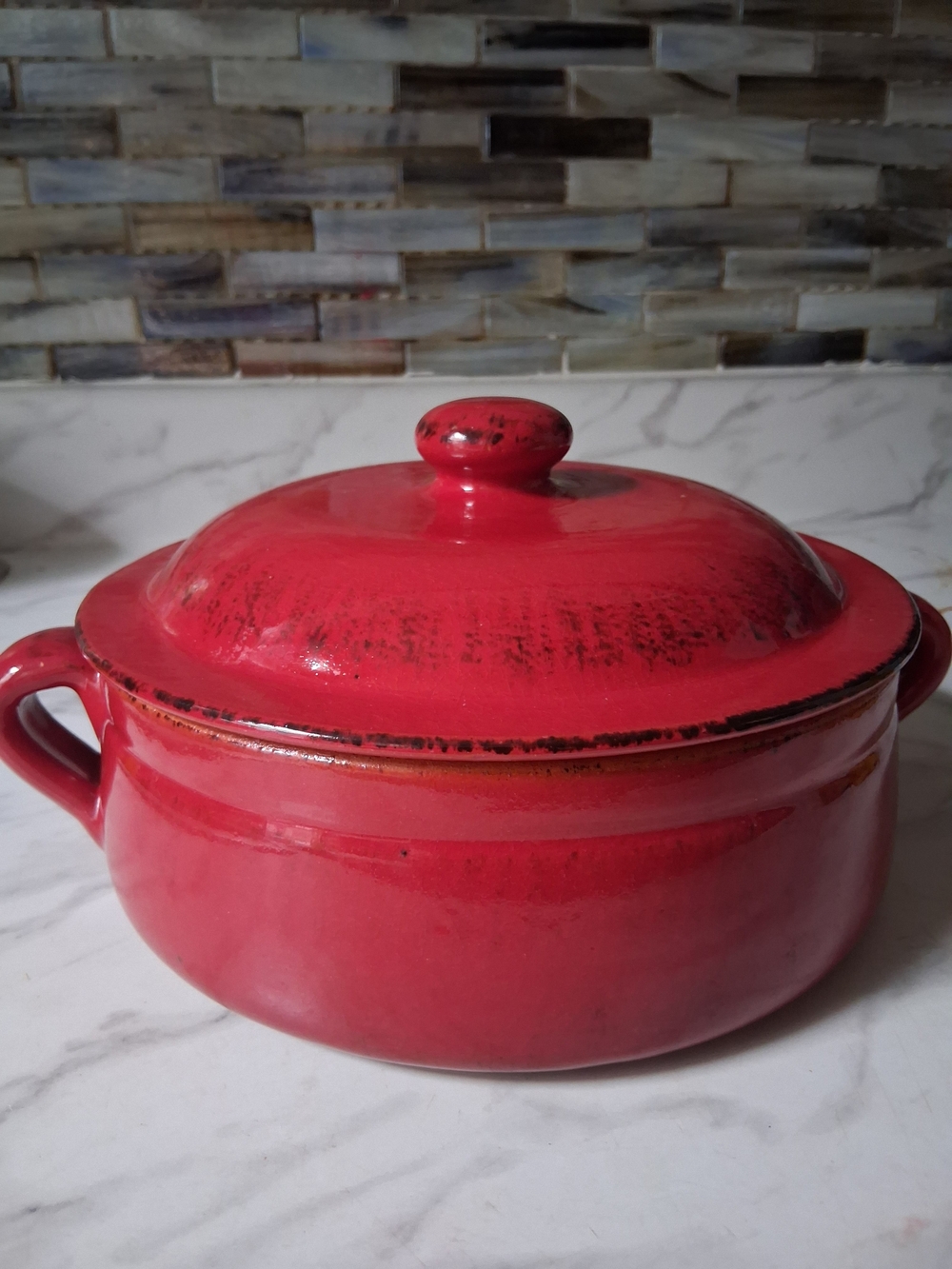 DE SILVA Italy Red Rustic Round Artisan Terracotta CASSEROLE DISH
